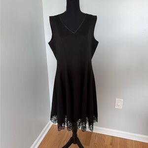 Leslie Fay Black Midi Dress with Lace Hem size 14